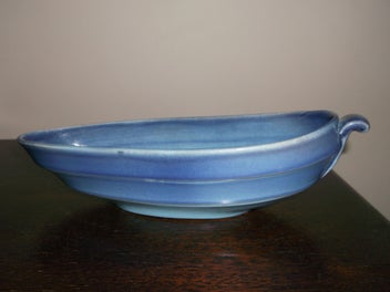 Listing 6 of 12 for Crown Ducal ware Blue Ribbed Ripple Art Long Bowl