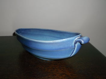 Listing 7 of 12 for Crown Ducal ware Blue Ribbed Ripple Art Long Bowl