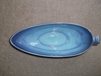 Listing 8 of 12 for Crown Ducal ware Blue Ribbed Ripple Art Long Bowl