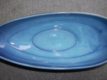 Listing 9 of 12 for Crown Ducal ware Blue Ribbed Ripple Art Long Bowl