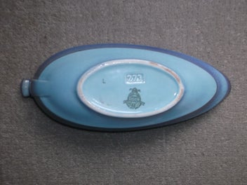 Listing 10 of 12 for Crown Ducal ware Blue Ribbed Ripple Art Long Bowl