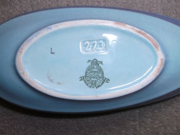 Listing 11 of 12 for Crown Ducal ware Blue Ribbed Ripple Art Long Bowl