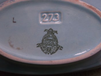 Listing 12 of 12 for Crown Ducal ware Blue Ribbed Ripple Art Long Bowl