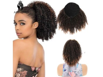 Listing 2 of 9 for Synthetic Short Ponytail Afro Puff Kinky Curly Drawstring Ponytail Clip In Hair