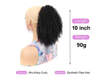 Listing 3 of 9 for Synthetic Short Ponytail Afro Puff Kinky Curly Drawstring Ponytail Clip In Hair