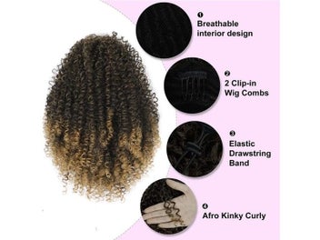 Listing 4 of 9 for Synthetic Short Ponytail Afro Puff Kinky Curly Drawstring Ponytail Clip In Hair