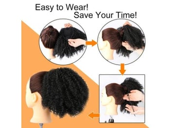 Listing 6 of 9 for Synthetic Short Ponytail Afro Puff Kinky Curly Drawstring Ponytail Clip In Hair