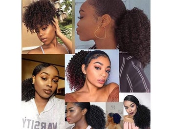 Listing 7 of 9 for Synthetic Short Ponytail Afro Puff Kinky Curly Drawstring Ponytail Clip In Hair