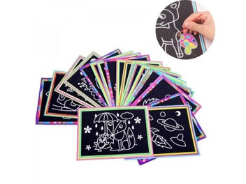 Listing 3 of 8 for 10 Pcs 13x 9.8cm Scratch Art Paper Magic Painting Paper With Drawing Stick For