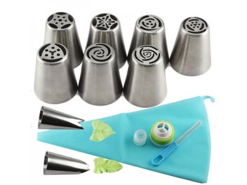Listing 3 of 8 for Mujiang 13Pcs/Set Russian Icing Piping Tips 1 Pcs Silicone Bag 2 Coupler Leaf