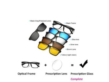 Listing 4 of 10 for Prescription Glasses Driving Optical Spectacle Frame Men Myopia With 5 Clip On