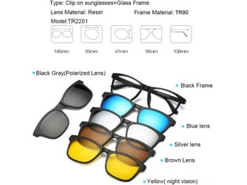 Listing 5 of 10 for Prescription Glasses Driving Optical Spectacle Frame Men Myopia With 5 Clip On
