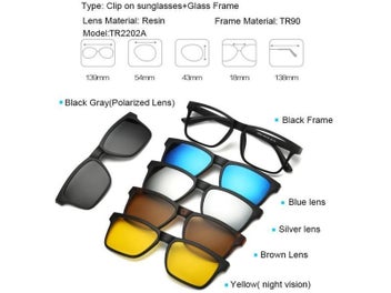 Listing 6 of 10 for Prescription Glasses Driving Optical Spectacle Frame Men Myopia With 5 Clip On