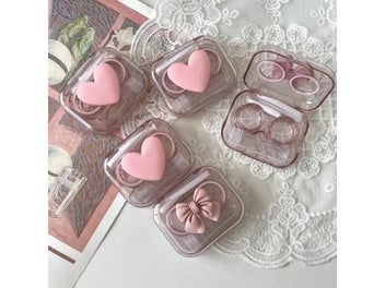 Listing 4 of 10 for Pink Transparent Love Bow Contact Lens Case For Girls