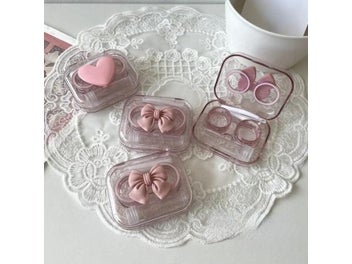 Listing 5 of 10 for Pink Transparent Love Bow Contact Lens Case For Girls
