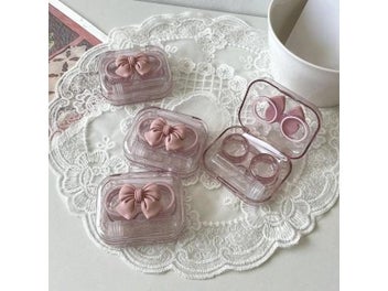 Listing 6 of 10 for Pink Transparent Love Bow Contact Lens Case For Girls