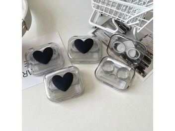 Listing 1 of 10 for Pink Transparent Love Bow Contact Lens Case For Girls