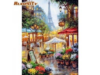Listing 3 of 8 for RUOPOTY Frame Paris Street DIY Painting By Numbers Kit Landscape Picture By