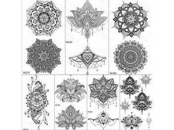 Listing 3 of 9 for OMMGO Black Henna Arm Tattoo Mandala Flower Temporary Tattoos For Women Female