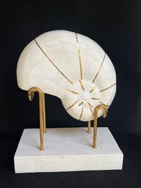 Listing 2 of 17 for Vintage Large Nautilus Tessellated Stone Sculpture On Stand