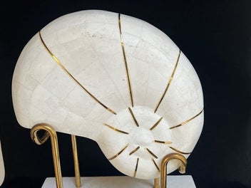 Listing 3 of 17 for Vintage Large Nautilus Tessellated Stone Sculpture On Stand