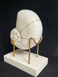 Listing 11 of 17 for Vintage Large Nautilus Tessellated Stone Sculpture On Stand