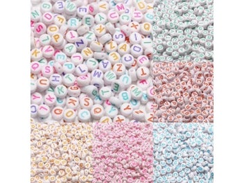 Listing 3 of 8 for Mixed Color Letter Acrylic Beads Round Flat Alphabet Loose Spacer Beads For