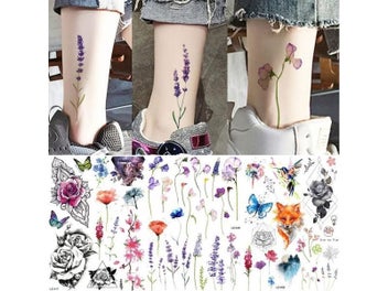 Listing 3 of 9 for YURAN Ankle Flora Cherry Lavender Flash Fake Waterproof Tattoos Temporary Women