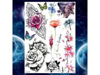 Listing 7 of 9 for YURAN Ankle Flora Cherry Lavender Flash Fake Waterproof Tattoos Temporary Women