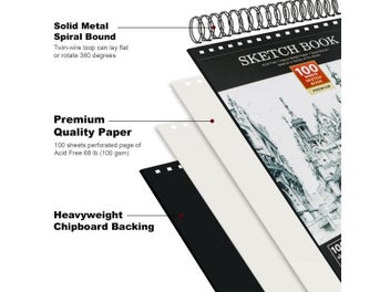 Listing 3 of 9 for 9" X 12" Sketch Book Top Spiral Bound Sketch Pad 100 Sheets 68lb/100gsm Drawing