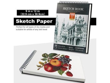 Listing 6 of 9 for 9" X 12" Sketch Book Top Spiral Bound Sketch Pad 100 Sheets 68lb/100gsm Drawing