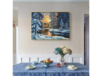Listing 3 of 9 for JoySunday Beautiful Snow Cross Stitch Kits Forest Sunset Snow DIY Handmade