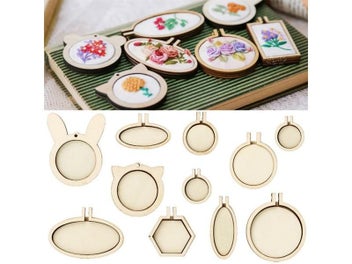 Listing 3 of 10 for 10Pcs Wooden Mini Embroidery Hoop Ring Round Pendant Cross Stitch Frame Kit For