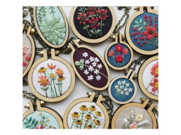 Listing 6 of 10 for 10Pcs Wooden Mini Embroidery Hoop Ring Round Pendant Cross Stitch Frame Kit For