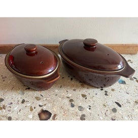 Listing 2 of 7 for Denby 'Homestead Brown' 2 casserole dishes w lids, and 1 vege serving dish