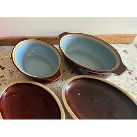 Listing 4 of 7 for Denby 'Homestead Brown' 2 casserole dishes w lids, and 1 vege serving dish