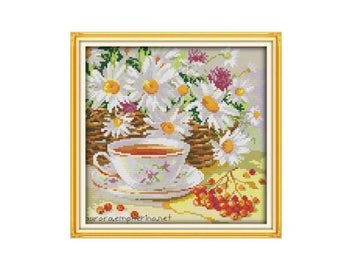 Listing 4 of 7 for Afternoon Tea Cross Stitch Kit Flower Food Still Life 18ct 14ct 11ct Printed