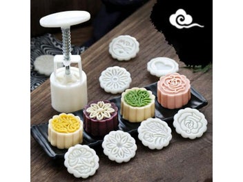 Listing 4 of 10 for 6Pcs /Set Moon Cake Mold 3D Flowers Stamps Decor Mould Barrel Round Pastry