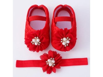 Listing 4 of 11 for 0-18months Baby Girls Shoes And Headband Soft Sole Non-Slip Pearl Flower