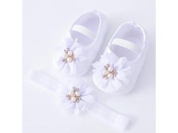 Listing 5 of 11 for 0-18months Baby Girls Shoes And Headband Soft Sole Non-Slip Pearl Flower