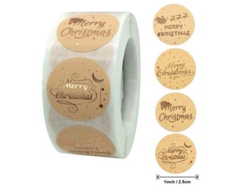 Listing 3 of 9 for Merry Christmas Stickers Gold Stamping Christmas Label For Child Gift Decor