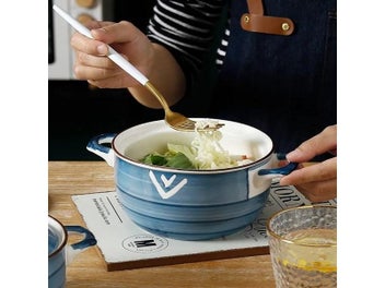 Listing 7 of 10 for Ceramic Instant Noodle Bowl With Lid Japanese Binaural 6-Inch Salad Bowl