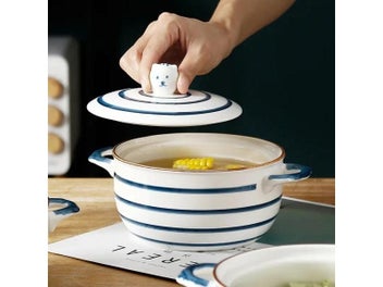 Listing 8 of 10 for Ceramic Instant Noodle Bowl With Lid Japanese Binaural 6-Inch Salad Bowl