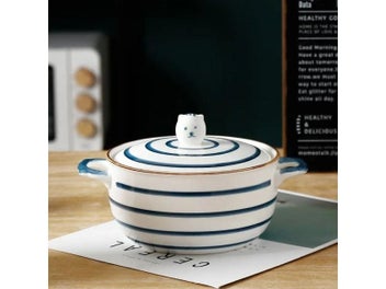 Listing 1 of 10 for Ceramic Instant Noodle Bowl With Lid Japanese Binaural 6-Inch Salad Bowl