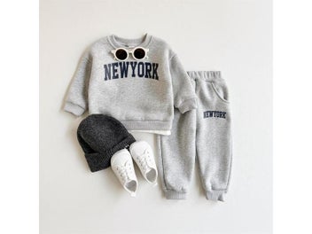 Listing 3 of 10 for Winter Thickened Newborn Boy Girl 2PCS Plush Letter Printing Casual Suits