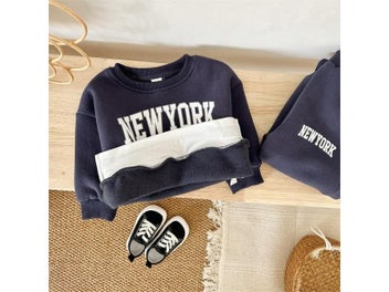 Listing 6 of 10 for Winter Thickened Newborn Boy Girl 2PCS Plush Letter Printing Casual Suits