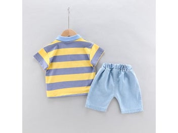 Listing 8 of 11 for High-Quality Baby Boys Polo Shirt Handsome Denim Shorts 2-Piece Set Kids Girls