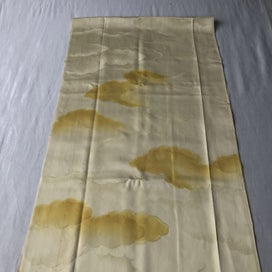 Listing 13 of 16 for Vintage Japanese Yellow Cloud Woven Silk Kimono Panel Fabric Piece