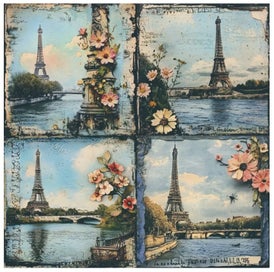Listing 6 of 7 for - 6x6 - Paper/Card Stock - Vintage Eiffel Tower - 12 pcs - 140gsm