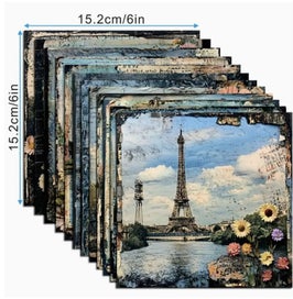 Listing 7 of 7 for - 6x6 - Paper/Card Stock - Vintage Eiffel Tower - 12 pcs - 140gsm